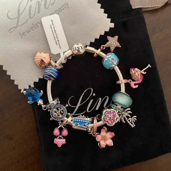 Linx Snake Chain Bracelet with Beach Nautical and Summer Themed Charms